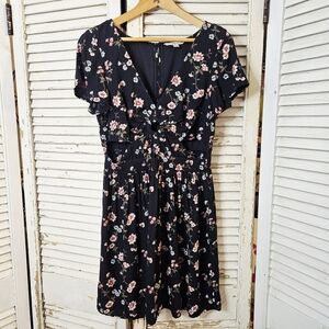 American Eagle Outfitters Floral Fit & Flare Mini Dress With Cutout Bodice Small